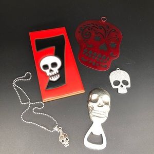 5 Piece Lot of Skulls Including Skull Jewelry
